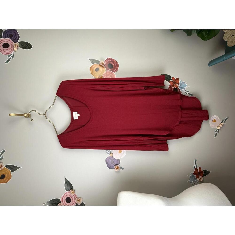 Deletta from Anthropologie Scoop Neck Red Long Sleeve Tunic Dress - Size - Small